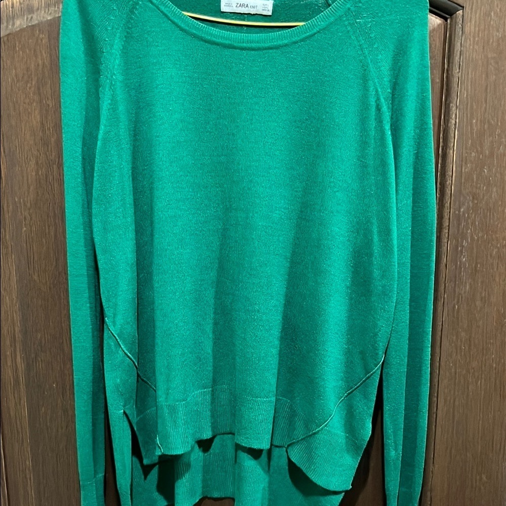 Zara Green Crew Neck Sweater Relaxed Fit